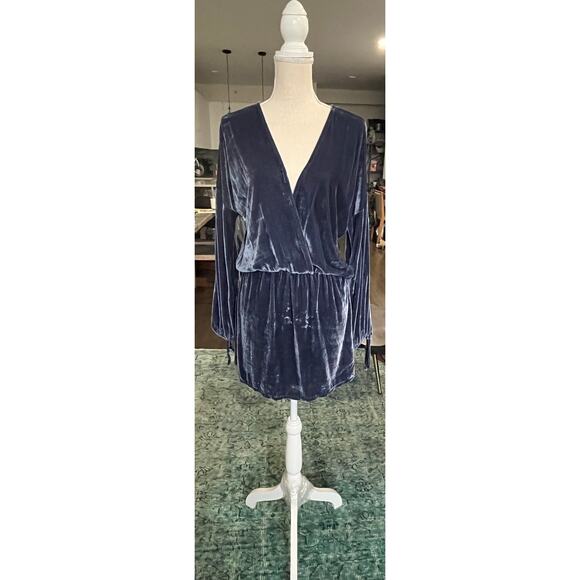 Anthropologie On The Road Blue Velvet Mini Dress Boho Regency Fairy Goth M $128 - Picture 15 of 15